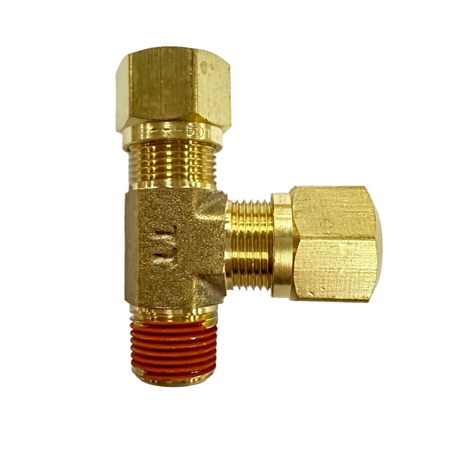 Male Run Tee, Male Pipe Thread, Brass, DOT Approved Nut & Ferrule Fitting